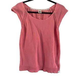 Roxy Coral Pink Cap Sleeve Knit Sweater, Size Medium